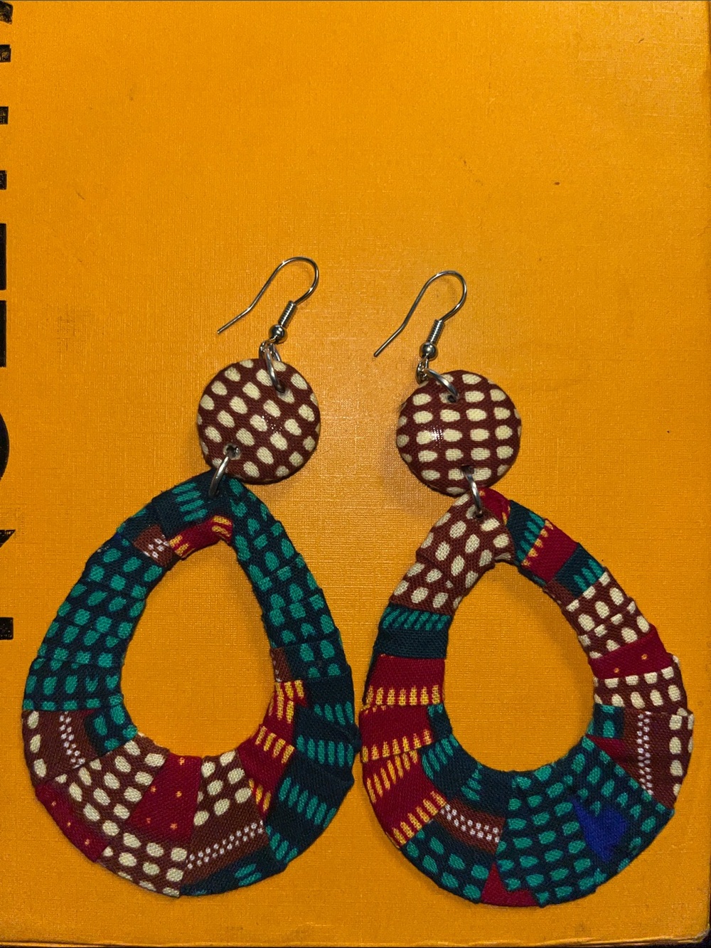 Multicolor Teardrop Fabric Earrings - Green, Red, Brown, Cream